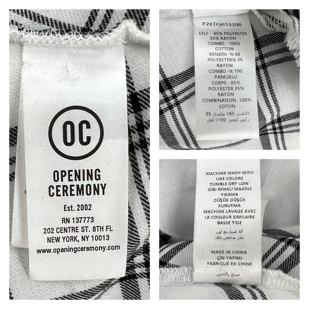 OPENING CEREMONY Dress Womens Small White Black Sleeve Plaid Ruffle Skater NWT - Picture 9 of 16